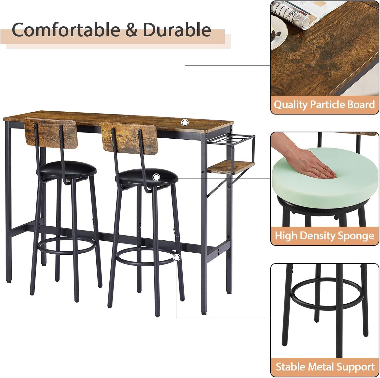 GNIXUU Juego de mesa y silla de bar para 2, juego de comedor de 3 piezas de