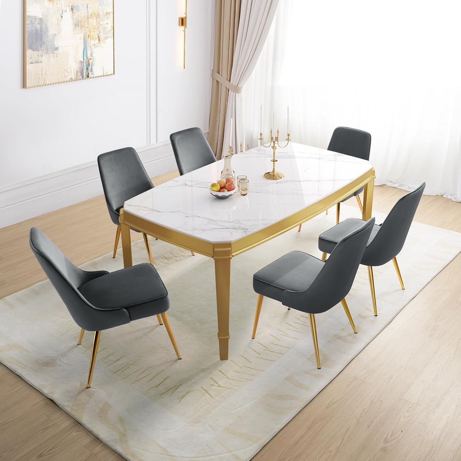 Modern Dining Chairs Set of 2,Mid-Century Upholstered Velvet Kitchen & Dining