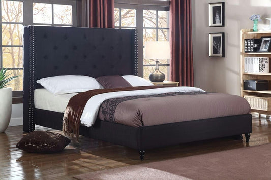 Premiere Classics de Life Home. Plataforma de cama de tela de lino negra con...