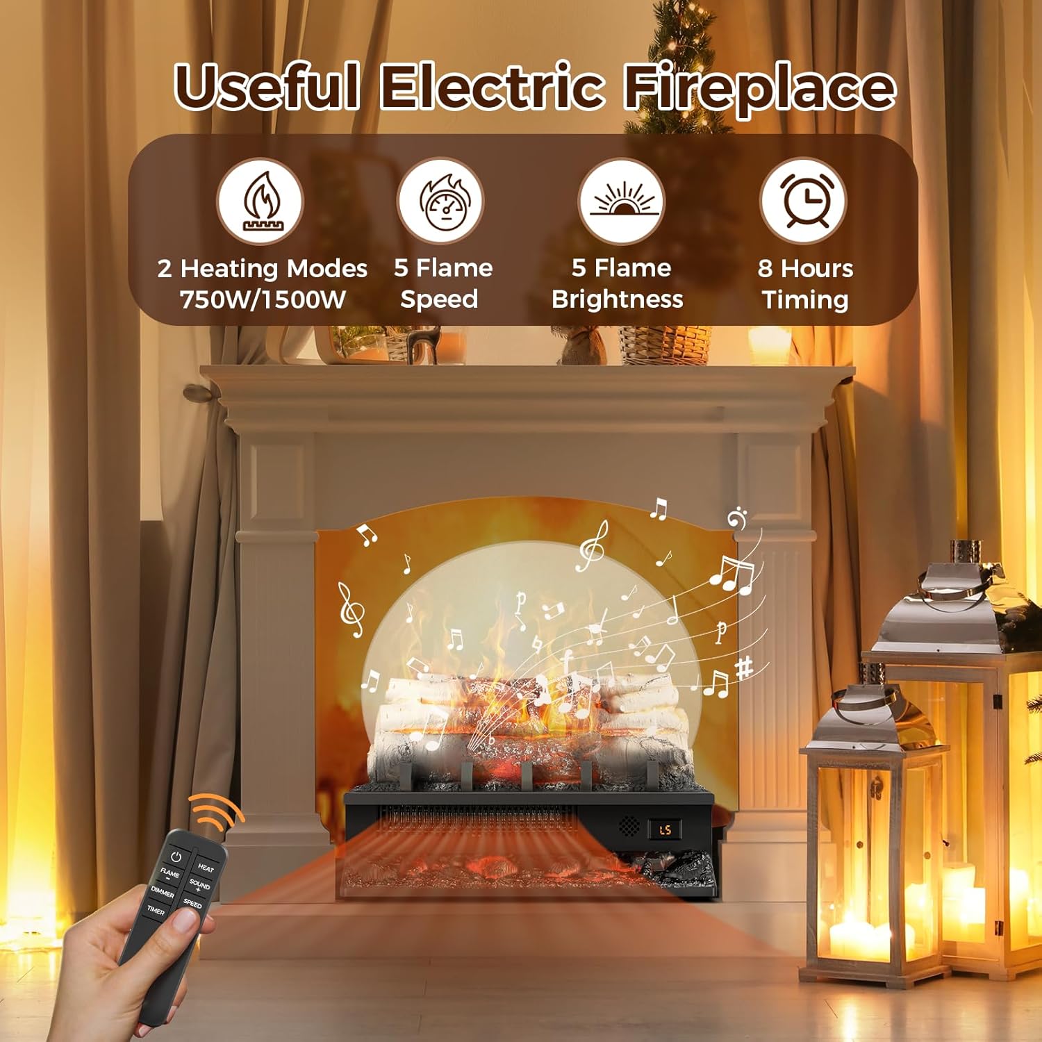 Joy Pebble Calentador eléctrico de leña para chimenea de 750 W1500 W, juego de...