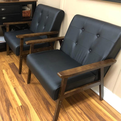Moderno sofá de madera de cuero de un solo asiento, sillón decorativo de