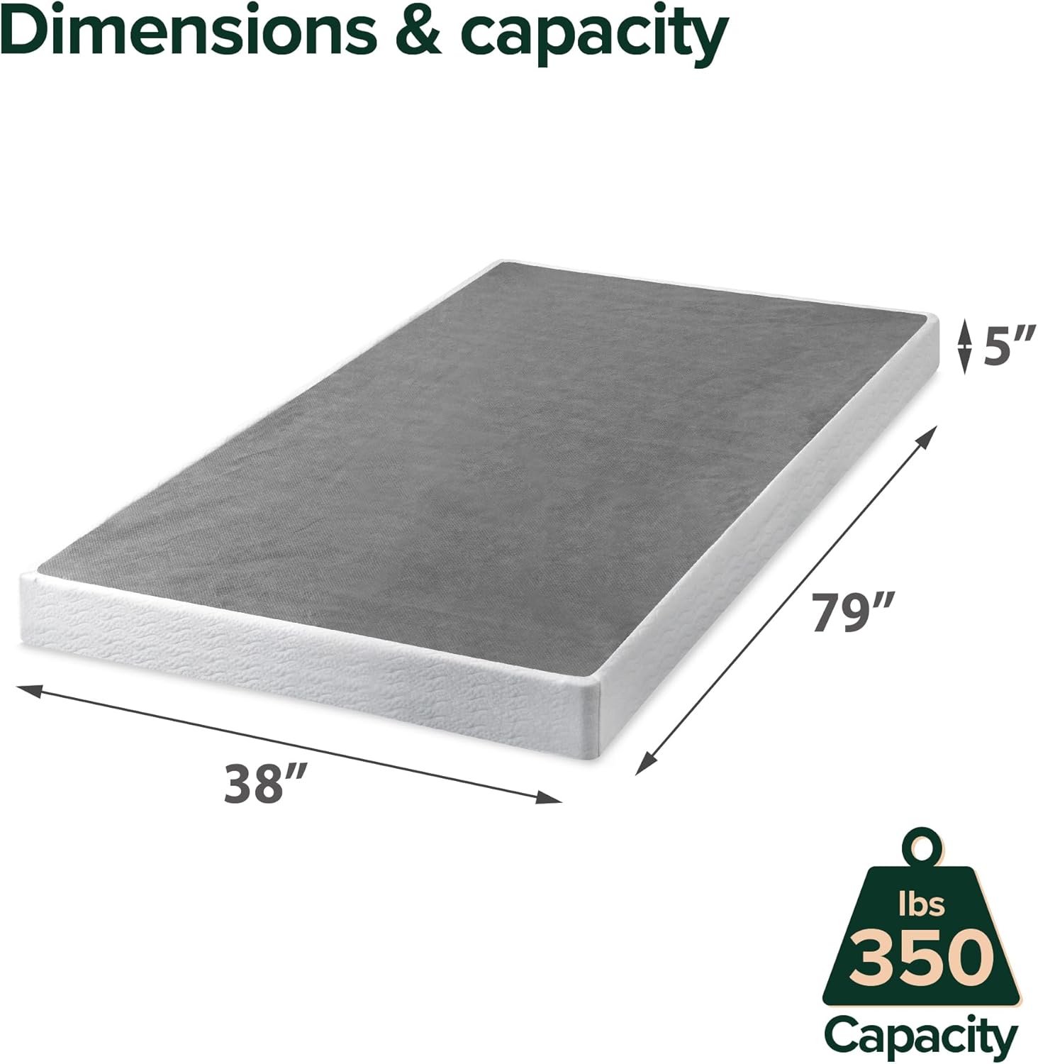Zinus, Smart Box Spring, Estructura de Baja Altura de 5 pulgadas, Acero, Blanco