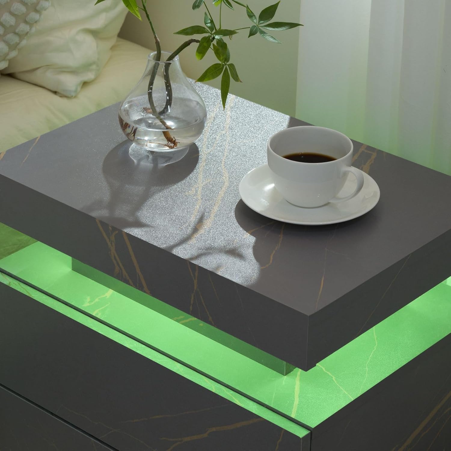 Mesita de noche LED para mesita de noche con luces LED, mesa auxiliar moderna...