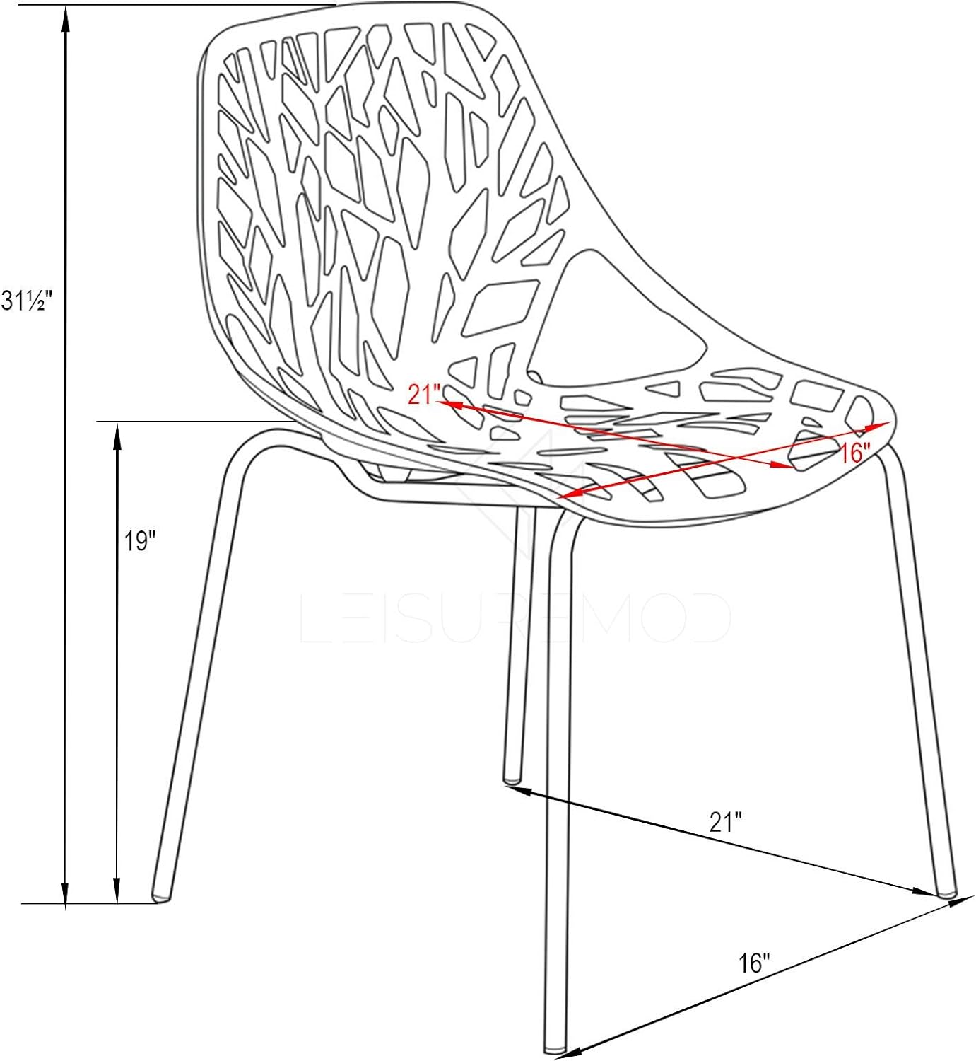 Forest Modern Silla de comedor con patas cromadas, juego de 4 (crema)