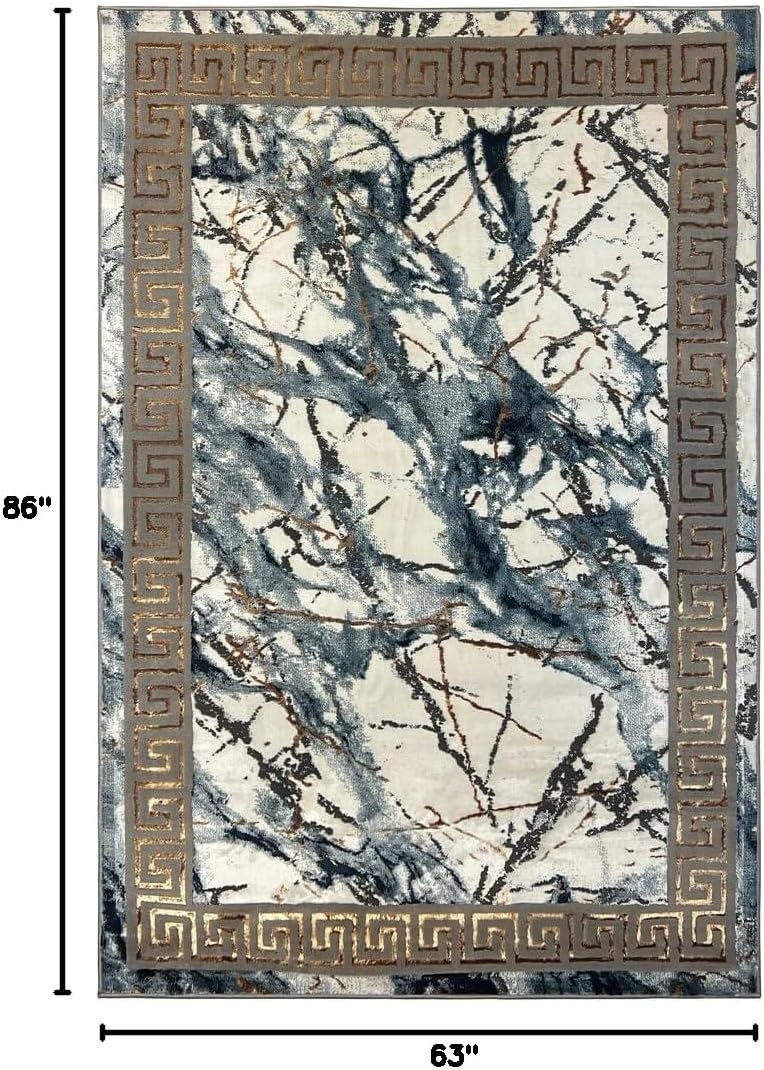 United Rugs HADBA Marble Collection - Alfombra azul de 5 x 7 pies, diseño...