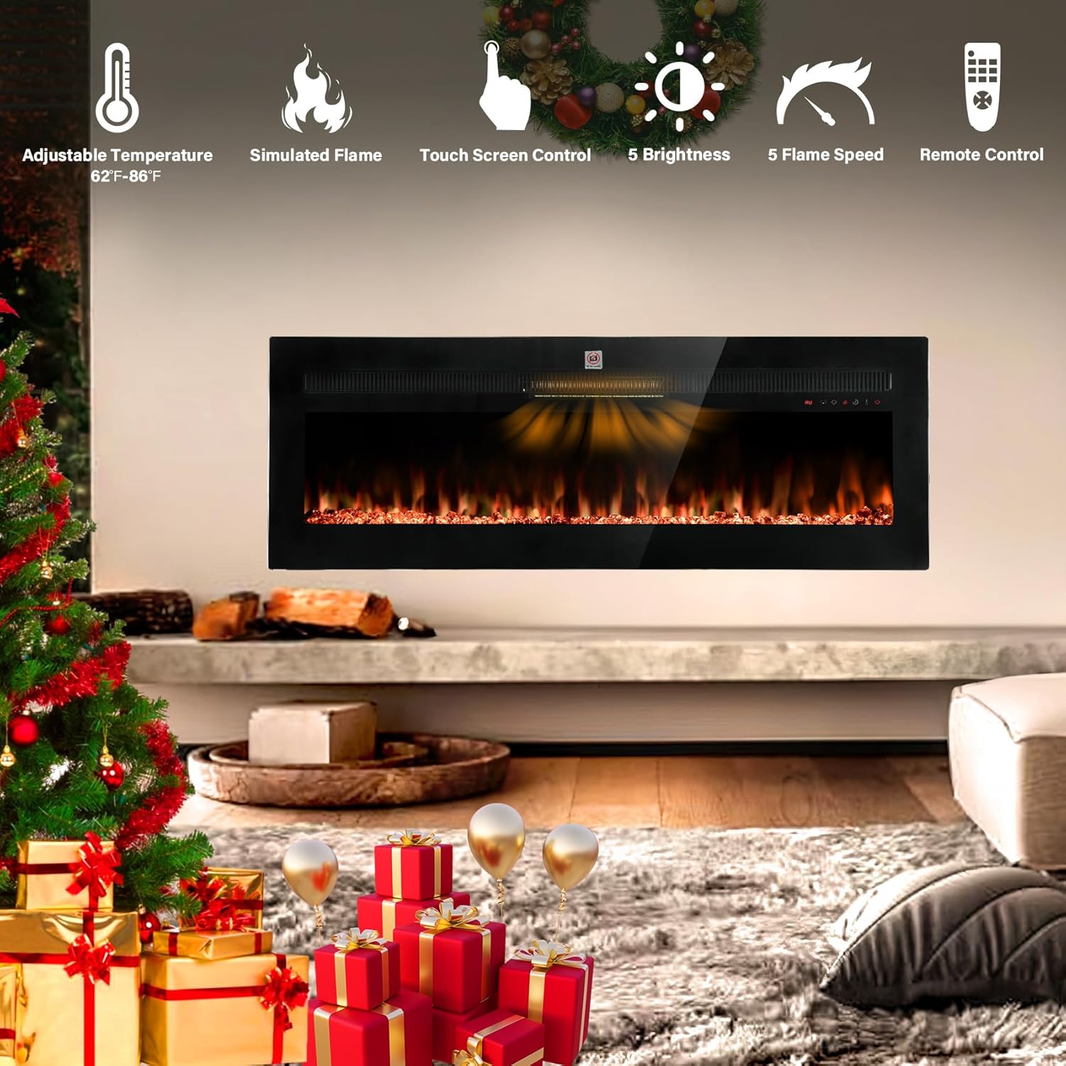 TCFUNDY Chimenea eléctrica de 50 pulgadas montada en la pared y empotrada,...