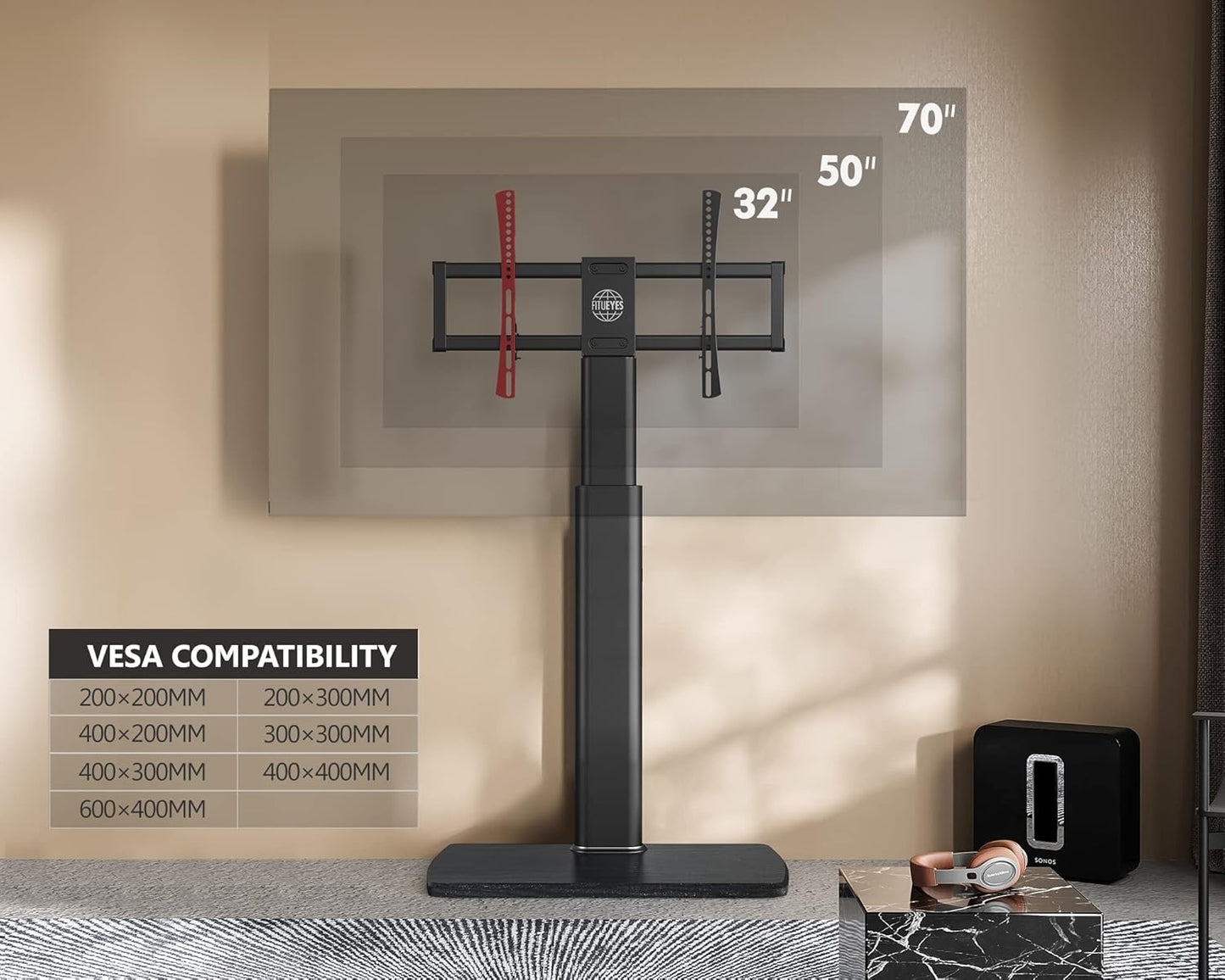 FITUEYES Soporte de TV de suelo para sala de estar, dormitorio, soporte de TV...