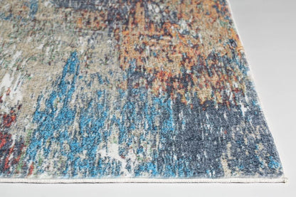 Alfombra moderna de pintura abstracta azul y roja de 8' x 10'