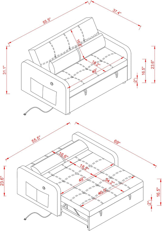 Sofá cama convertible 3 en 1, tamaño individual, sofá biplaza nido de 55.5