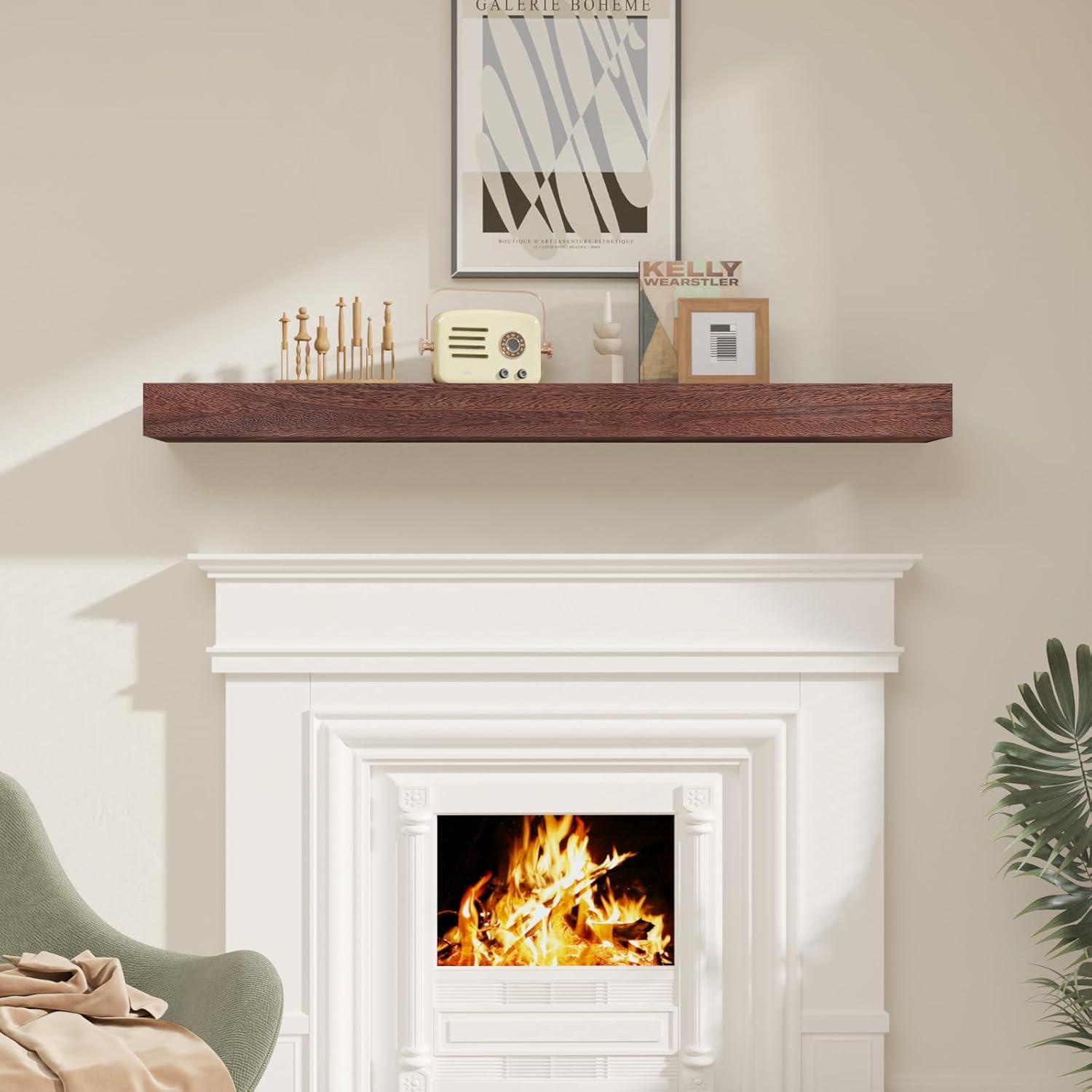 SAUMONIERES Estantes para chimenea de madera maciza de 60 pulgadas, para montar...