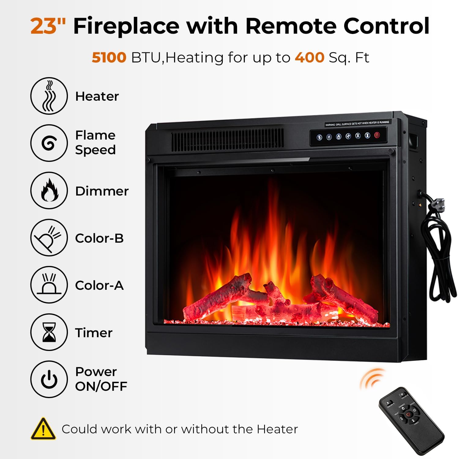 R.W.FLAME Soporte de TV con chimenea para TV de 50 pulgadas, moderno centro de...