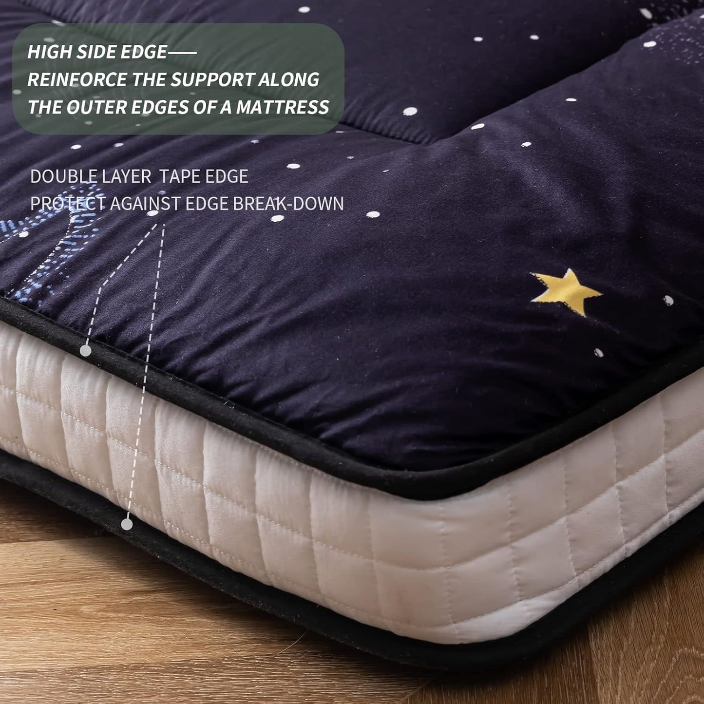 Colchón de futón negro con luna y estrella, colchón acolchado japonés, extra