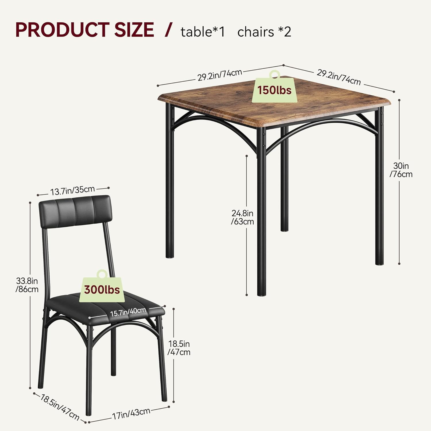 Comedor cuadrado de 3 piezas, espacio pequeño, apartamento, juego de mesa con 2