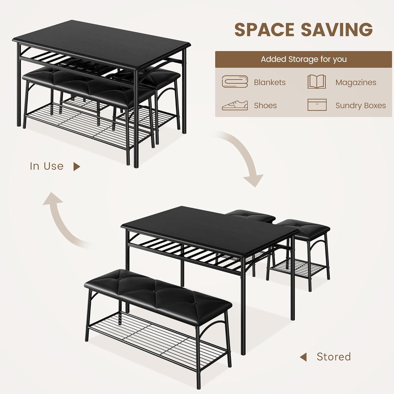 Mesa de cocina con banco, juego de mesa de comedor para 4 personas con banco