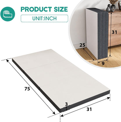 Colchón plegable de 3 pulgadas con funda transpirable y lavable, colchón de
