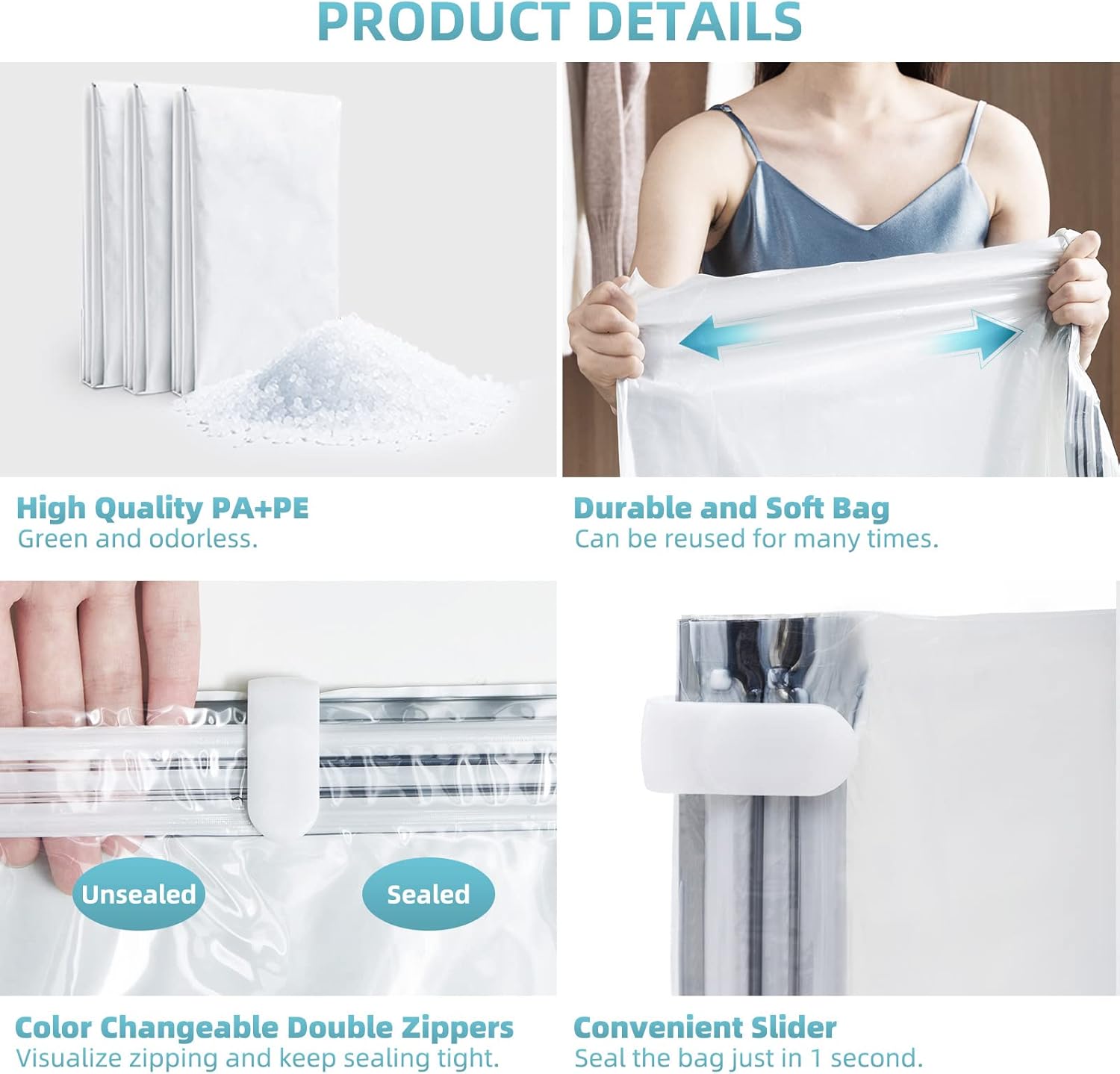 Bolsas colgantes para almacenamiento al vacío, paquete de 6 (3 largas + 3