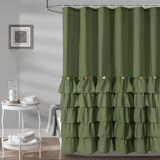 Seasonwood Cortina de ducha verde salvia para baño, bonita cortina de ducha con...