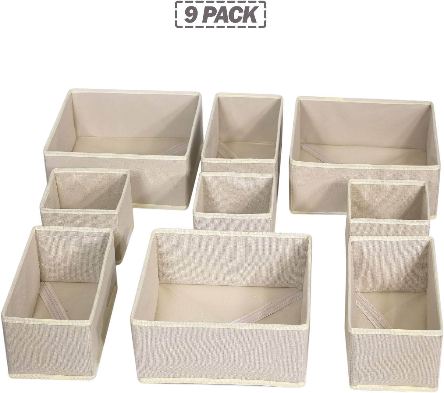 DIOMMELL Paquete de 9 cajas de almacenamiento de tela plegables para armario,...