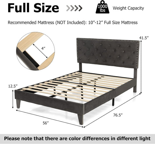 KOMFOTT Base de cama tapizada tamaño matrimonial, base de cama de plataforma...