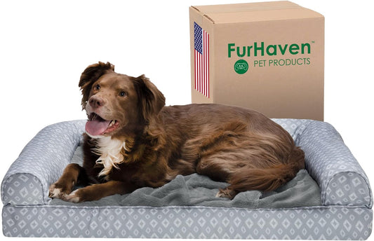 Furhaven Acogedora cama de espuma viscoelástica para perros grandes con cojines...