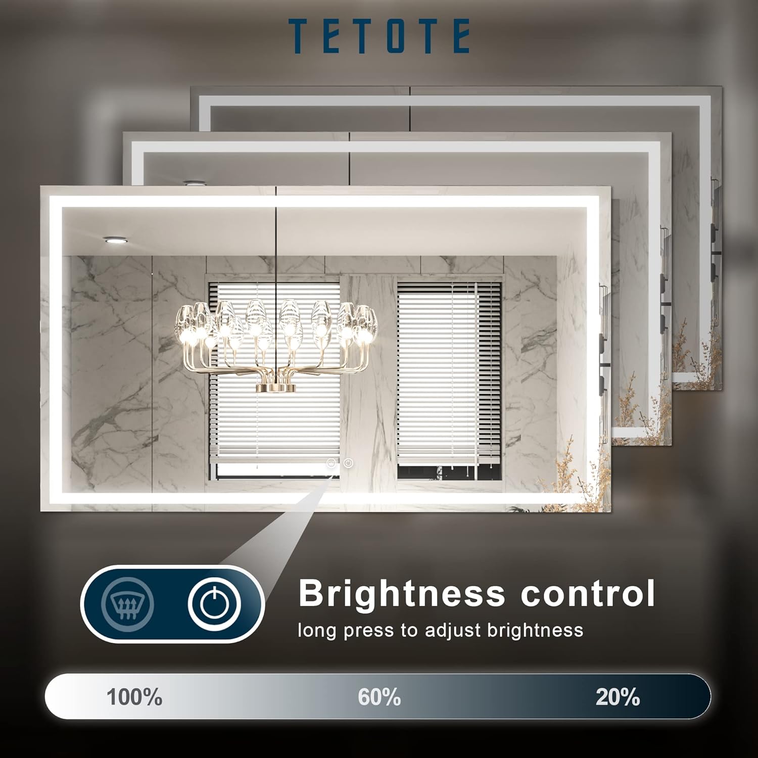 TETOTE Espejo de baño LED de 55 x 36 pulgadas con luces, antiniebla, regulable,...