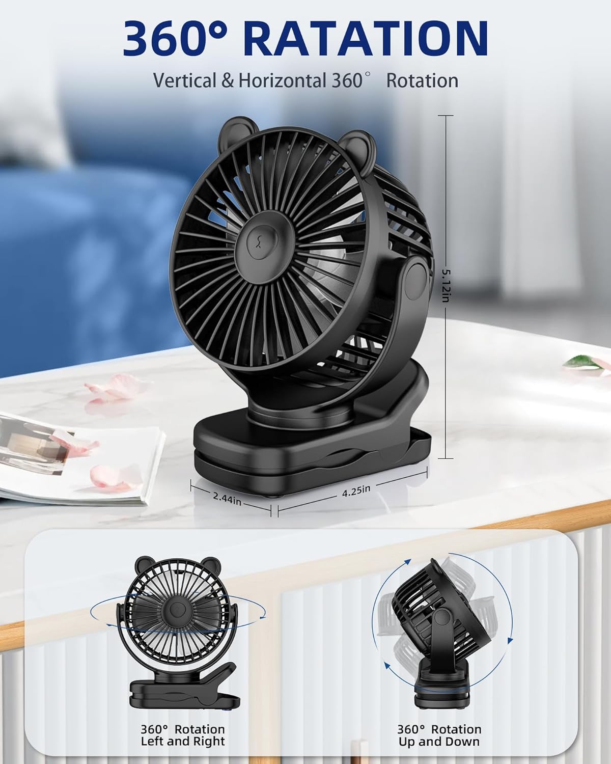 KIDEE Ventilador portátil con clip, pequeño ventilador de escritorio que...