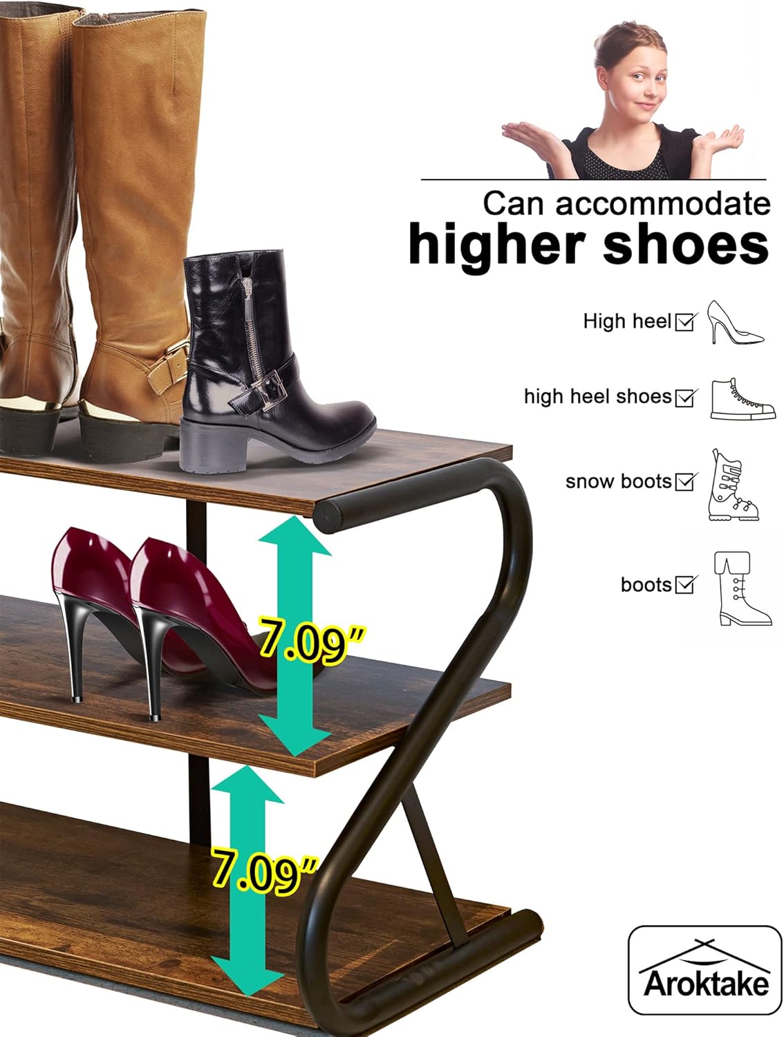 Zapatero de 3 niveles, estante de zapatos de madera con marco en Z con estantes...