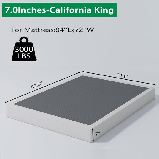 Base de cama California King de 7 pulgadas, base de colchón con marco de metal