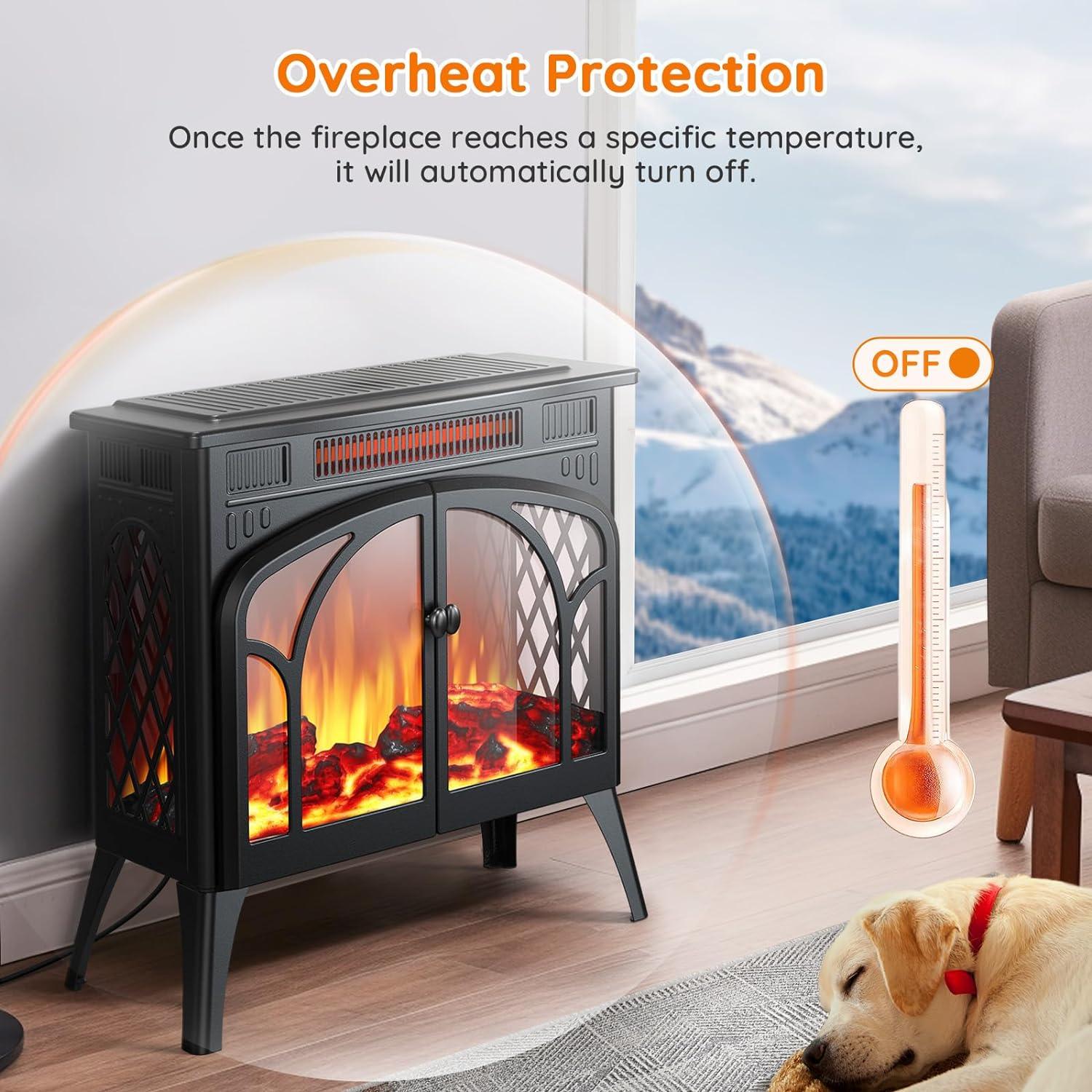 Rintuf Calentador eléctrico de chimenea, estufa infrarroja de 1500 W con llama