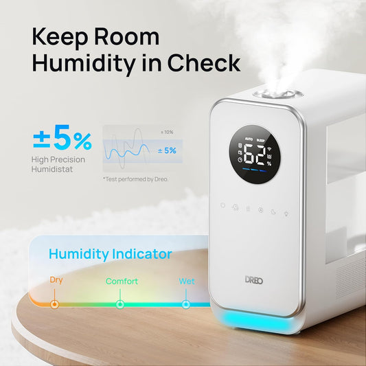 Dreo Humidificadores para dormitorio, humidificador inteligente silencioso de...
