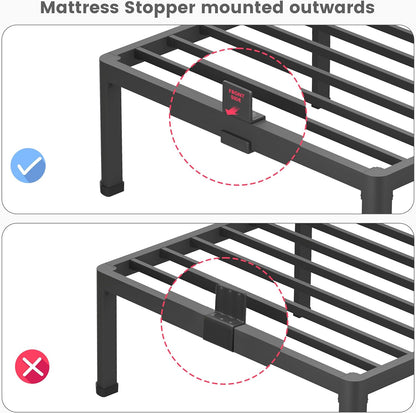 Marco de cama individual de 14 pulgadas, marco de cama de plataforma de metal...