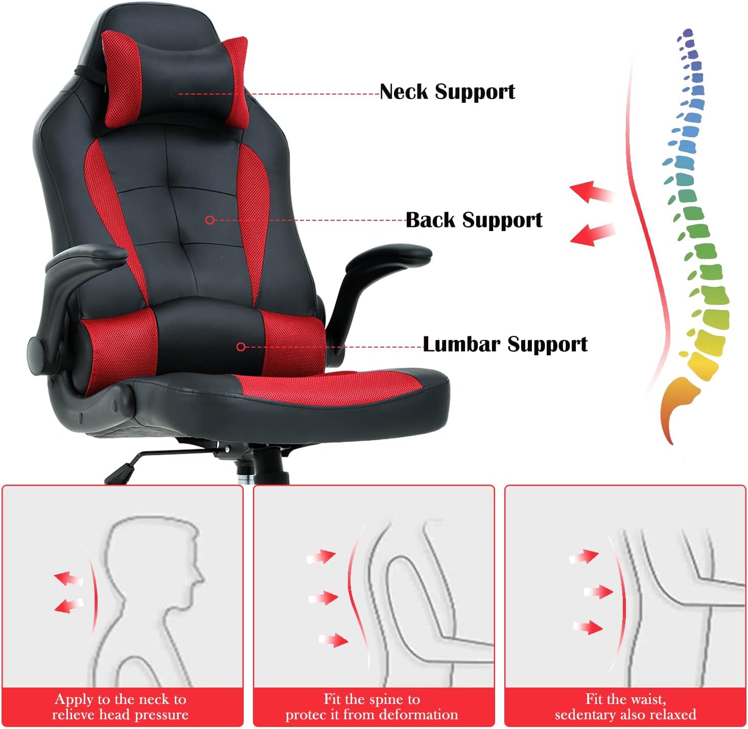 Silla de videojuegos, silla de computadora de piel sintética ajustable con...