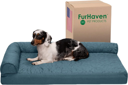 Furhaven - Cama Pinsonic acolchada con patas estampadas, en forma de L, de...