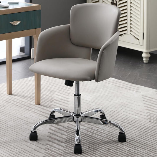 Silla de oficina en casa con ruedas, altura ajustable, de piel sintética,...