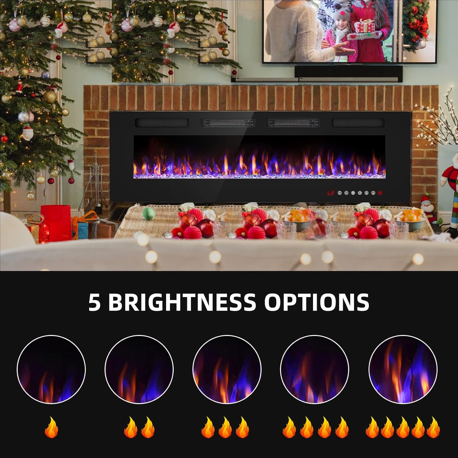 Chimenea eléctrica de pared de 60 pulgadas para sala de estar, calentador de...
