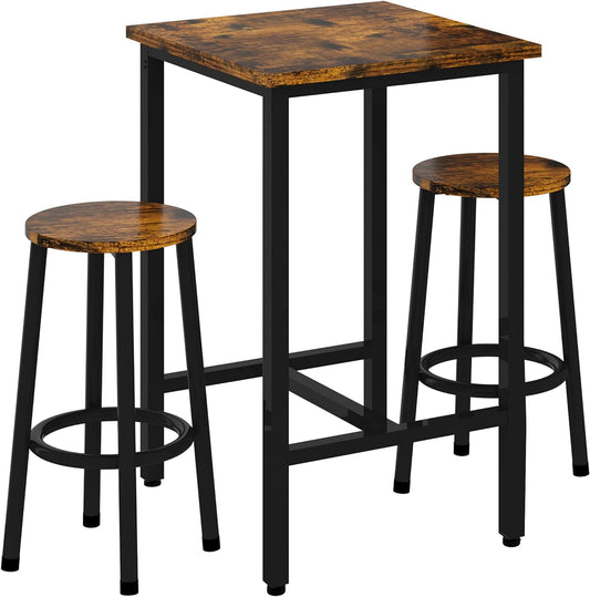 Juego de mesa de bar, 3 piezas, cuadrada, color marrón rústico incluye una mesa