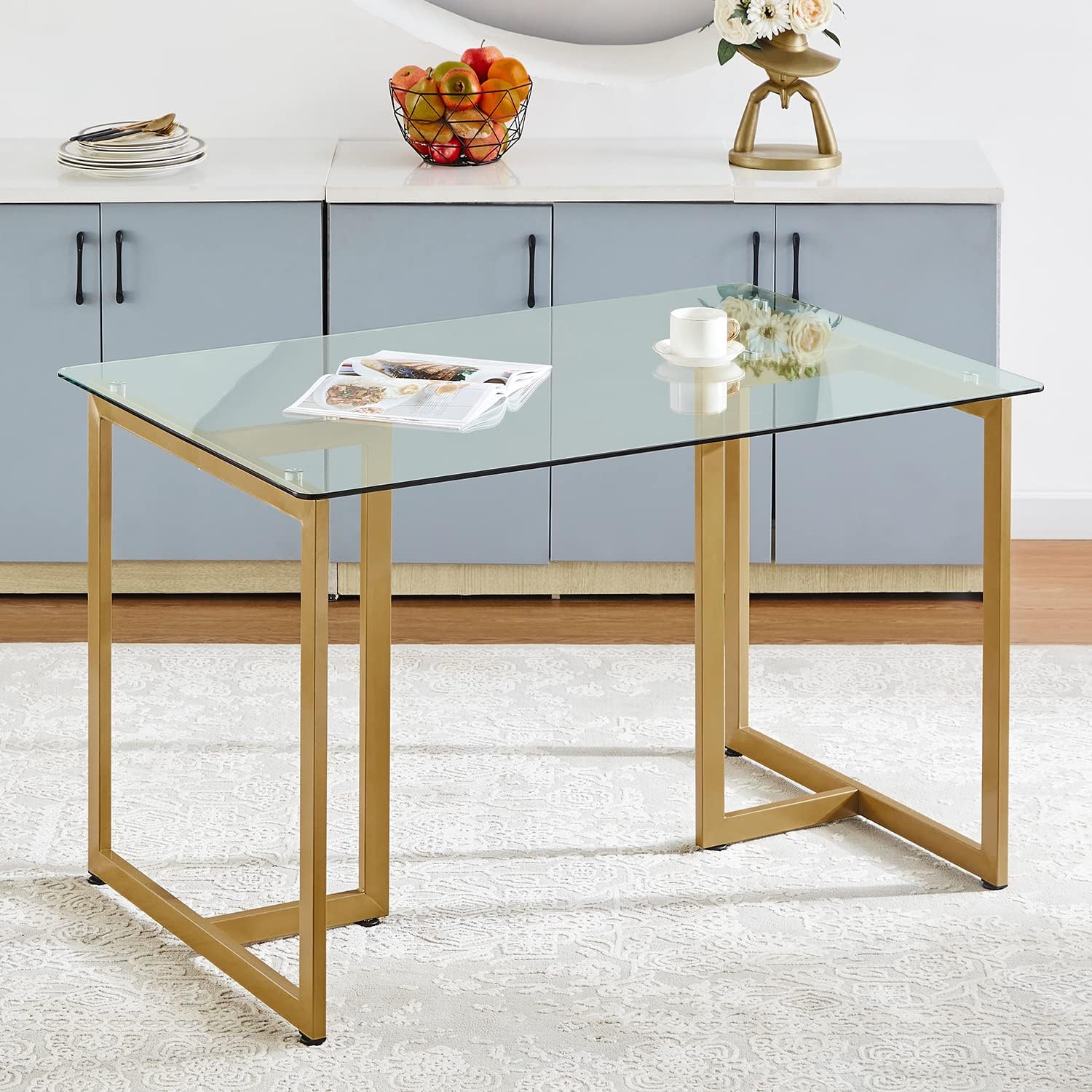 Mesa de comedor de cristal para 4 a 6 personas, mesa rectangular moderna de