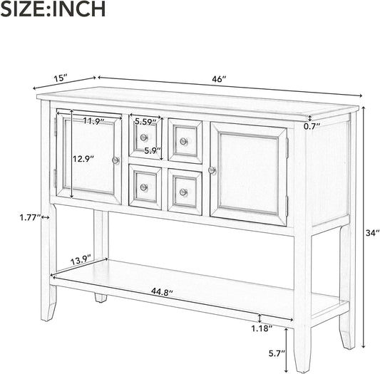 Mesa de buffet para cocina, mesas de buffet y aparador con cuatro cajones de