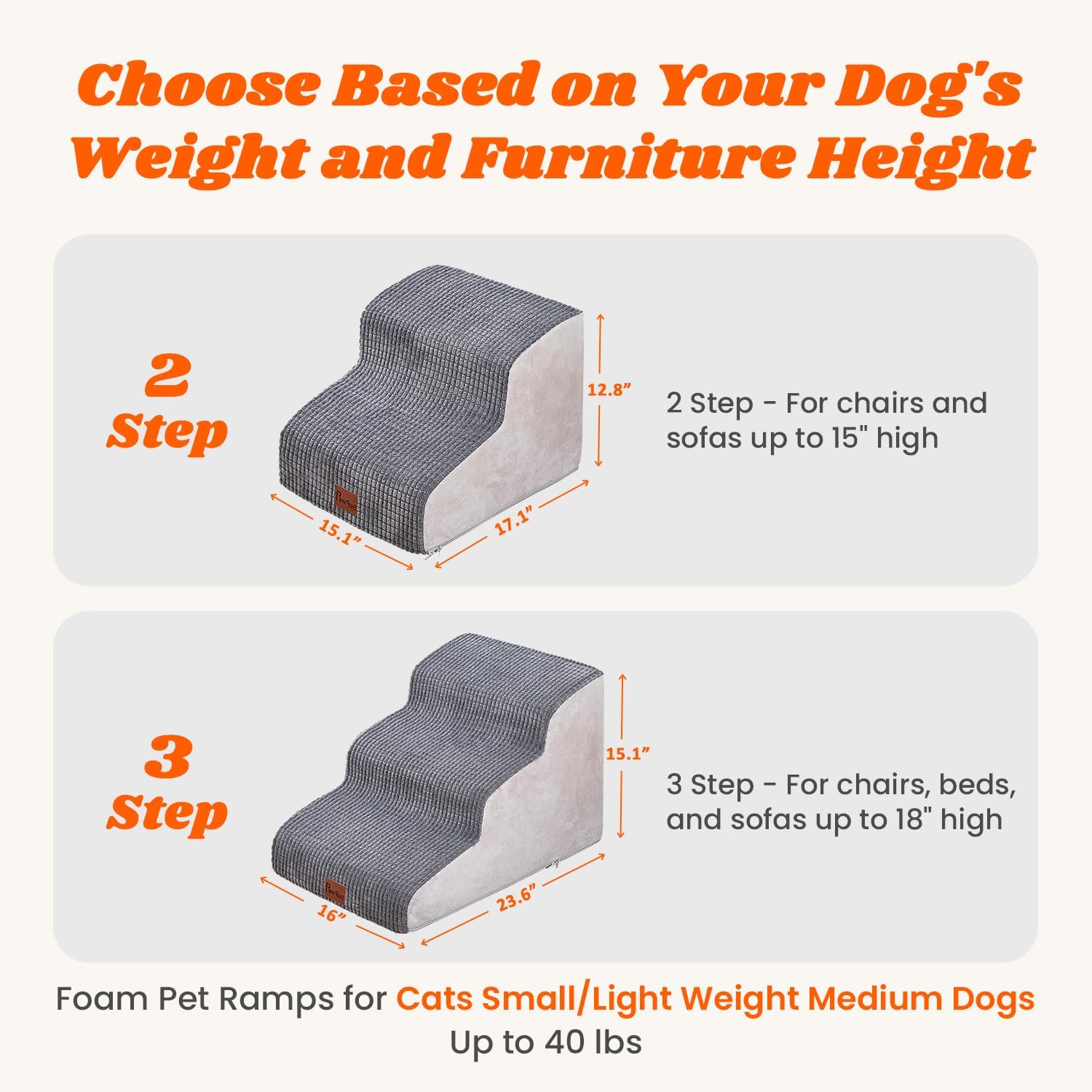 Pawque Escaleras grises para perros de 2 peldaños para cama alta, escalones...
