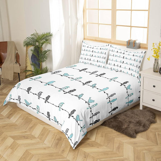 Birlds - Juego de ropa de cama para niñas, diseño bohemio de pájaros azules y...