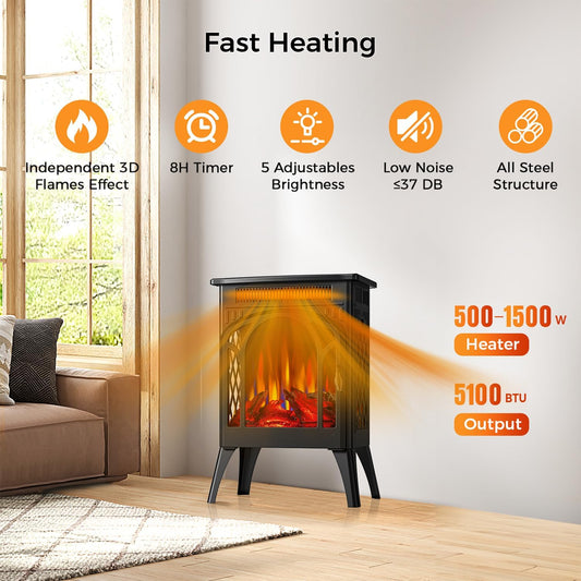 Joy Pebble Estufa de chimenea eléctrica, calentamiento rápido 3s de 1500 W,...