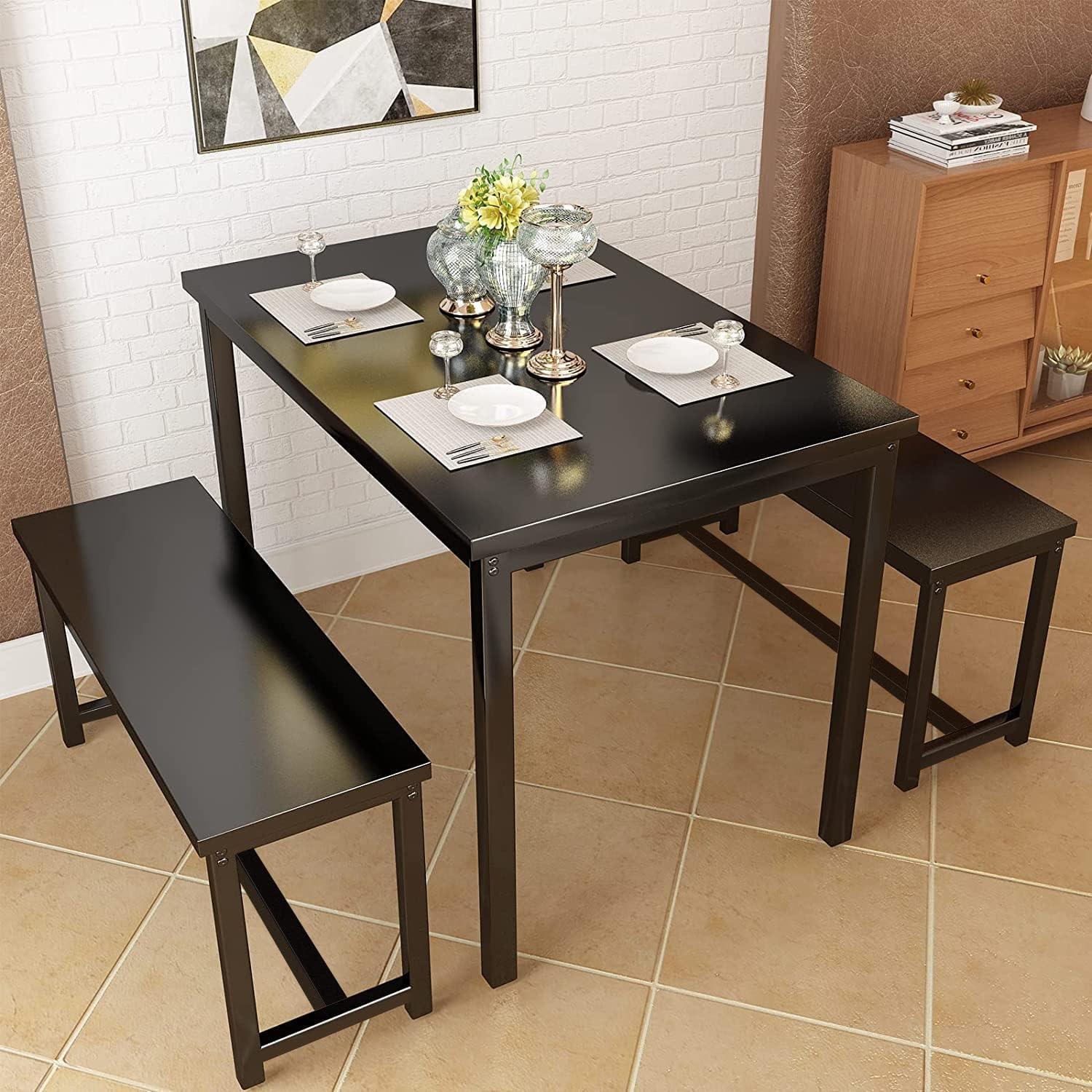 Juego de mesa de comedor de 47 pulgadas con bancos, juego de mesa de comedor de