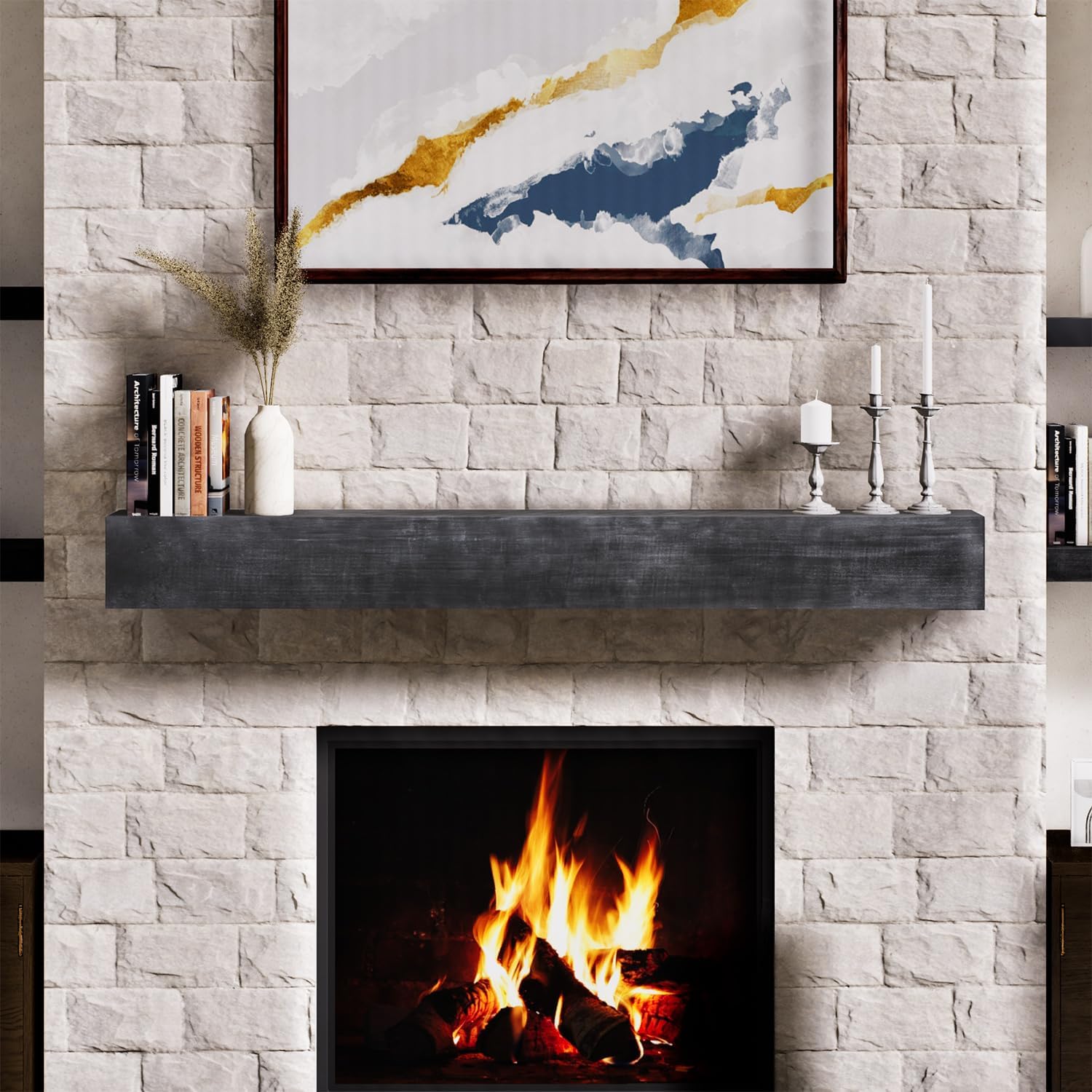 Estante flotante de 60 pulgadas, mantel de chimenea de imitación para sobre...