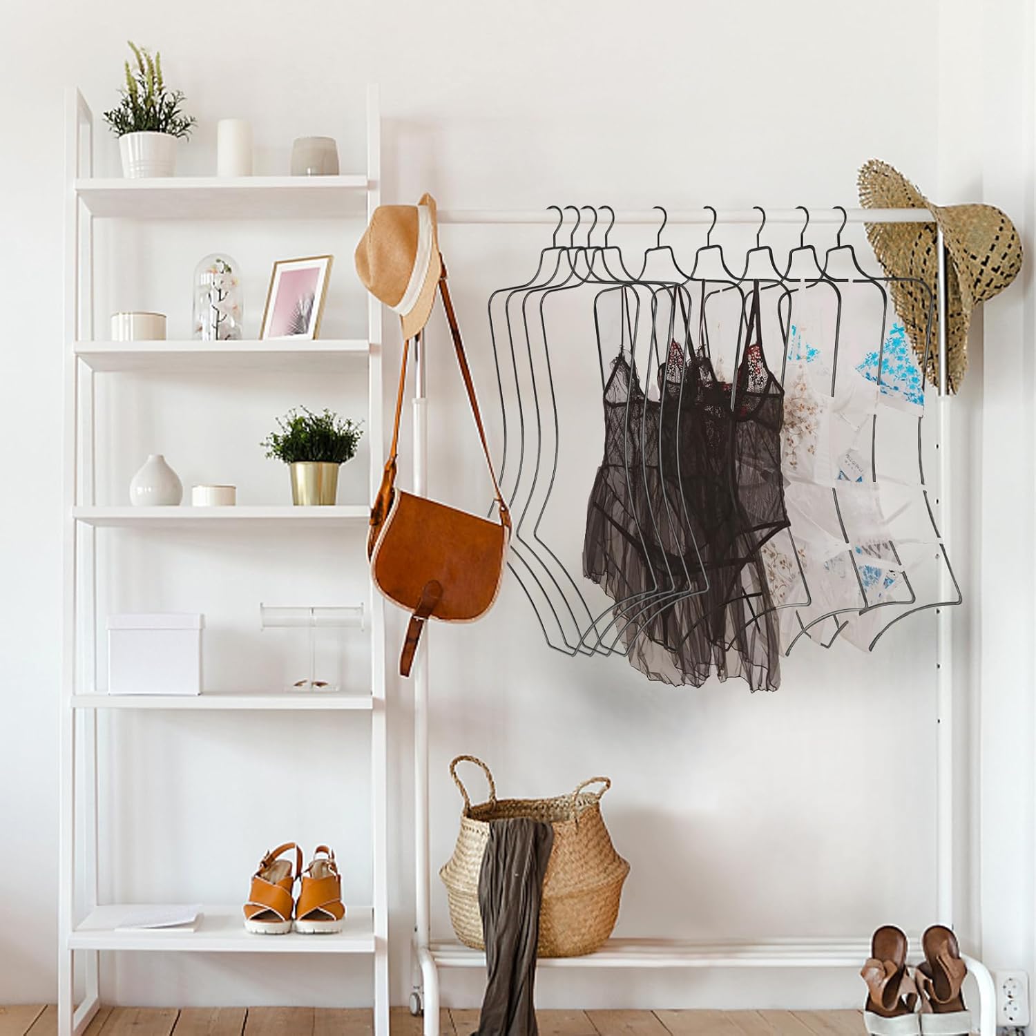 Perchas de ropa con forma de cuerpo, paquete de 10 perchas de lujo de alambre