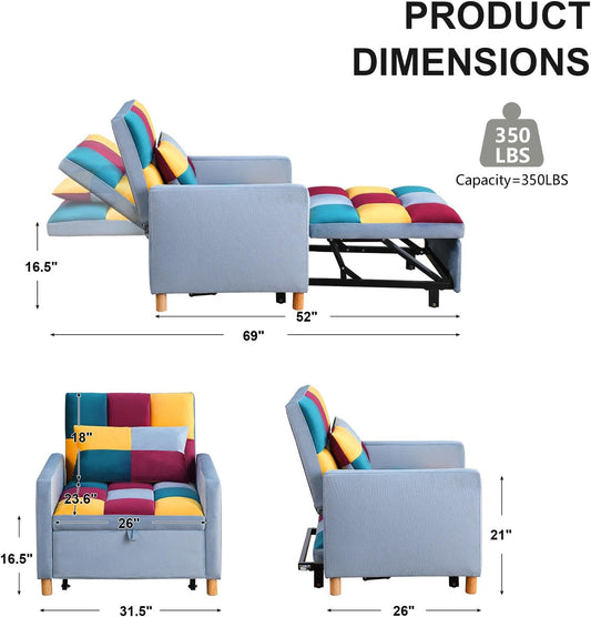 Sofá cama convertible 3 en 1, silla reclinable de tela de terciopelo para...