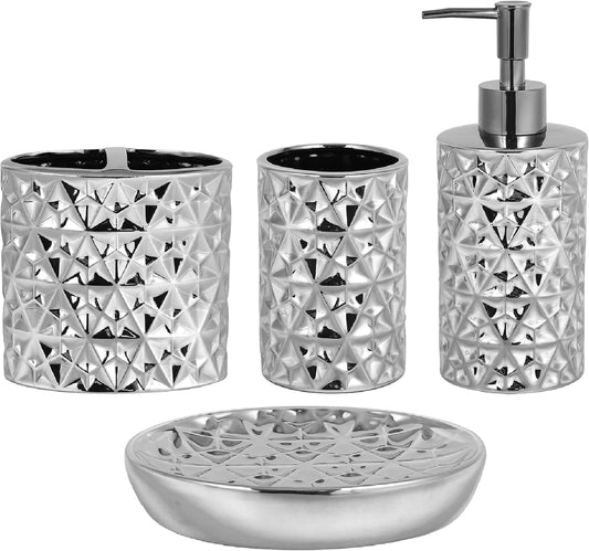 Juego de accesorios de baño plateados, juego completo de accesorios de baño de...
