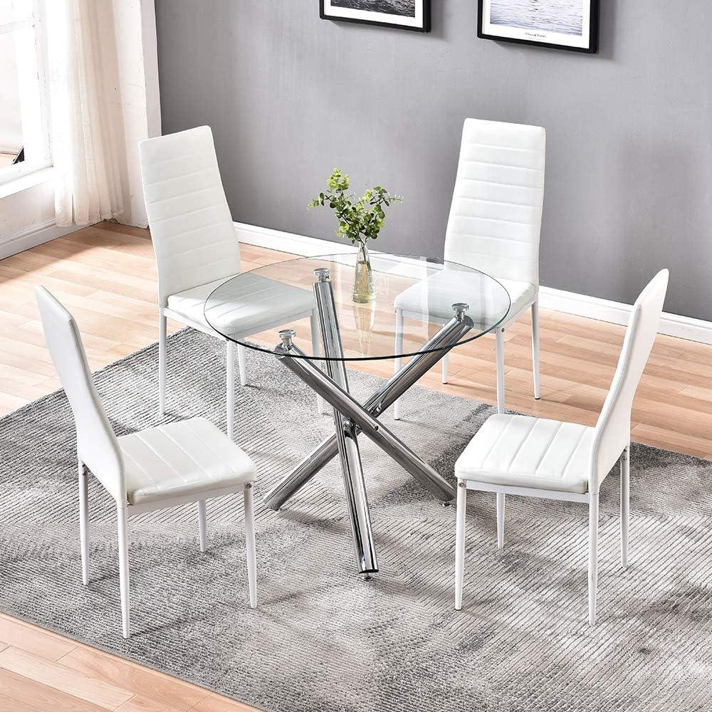 Mesa de comedor con sillas, mesa de comedor de cristal templado moderna y