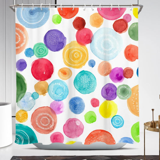 Coxila Cortina de ducha colorida para niños y niñas, diseño de lunares, diseño...