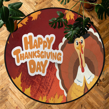 Happy Thanksgiving Maple Leaf Round Rug, 3 Ft Washable Soft Circular Floor Mat,