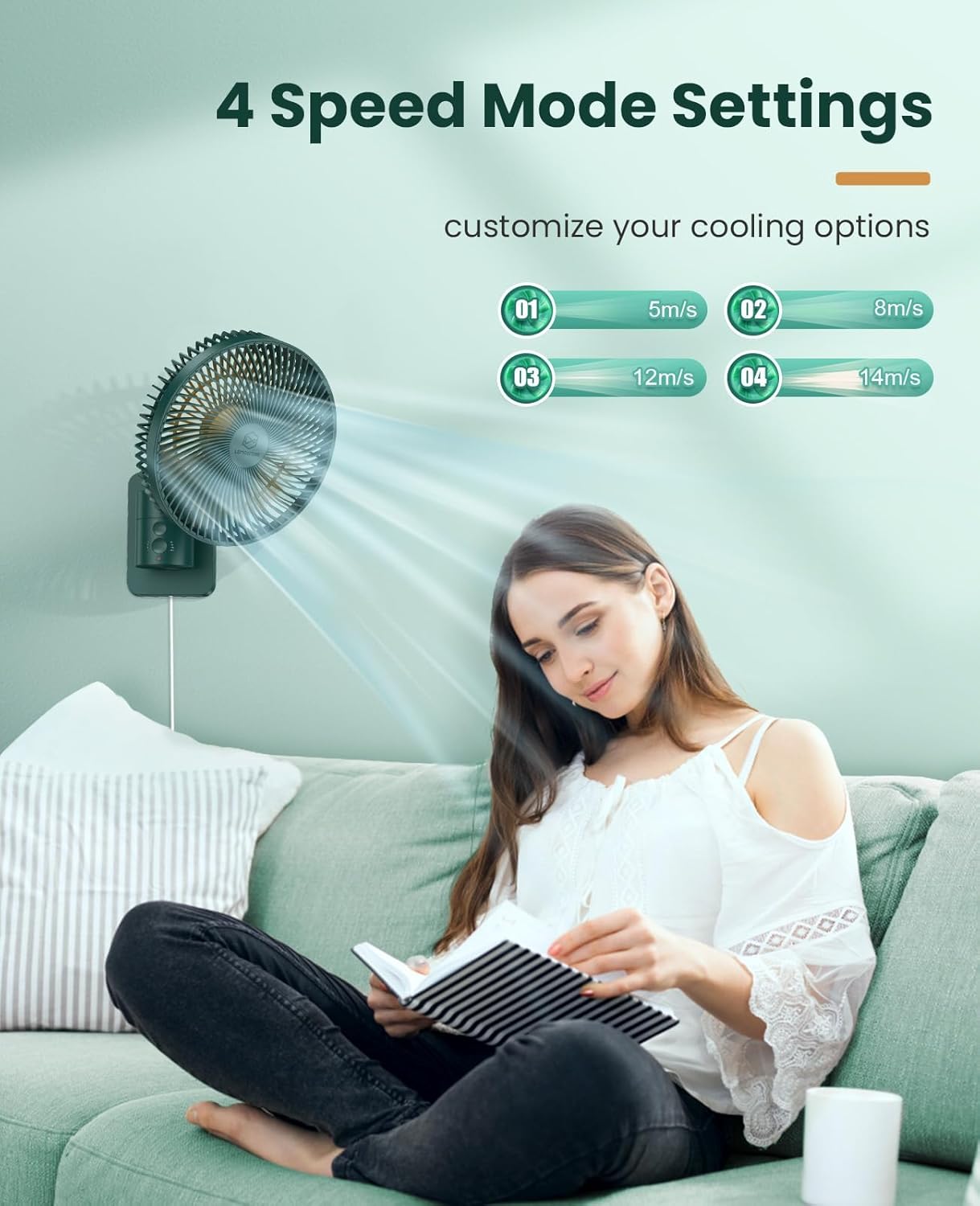 LEMOISTAR Ventilador pequeño de pared de 8 pulgadas con control remoto,...